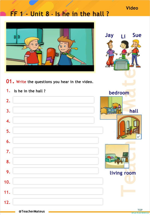 FF 1 - Unit 08 - Test 6 - Video. Interactive worksheet | TopWorksheets