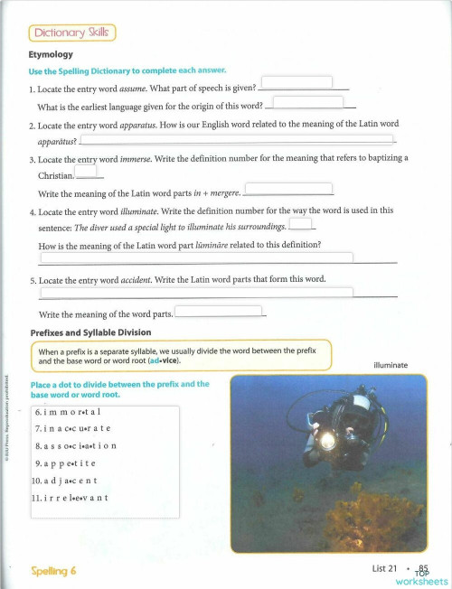 List 21: Dictionary Skills Pg 85. Interactive worksheet | TopWorksheets