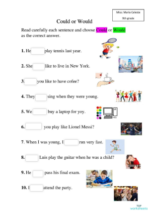 Could or Would. Ficha interactiva | TopWorksheets