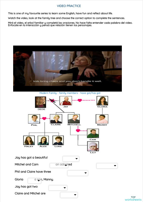 Family members - Modern Family. Interactive worksheet | TopWorksheets