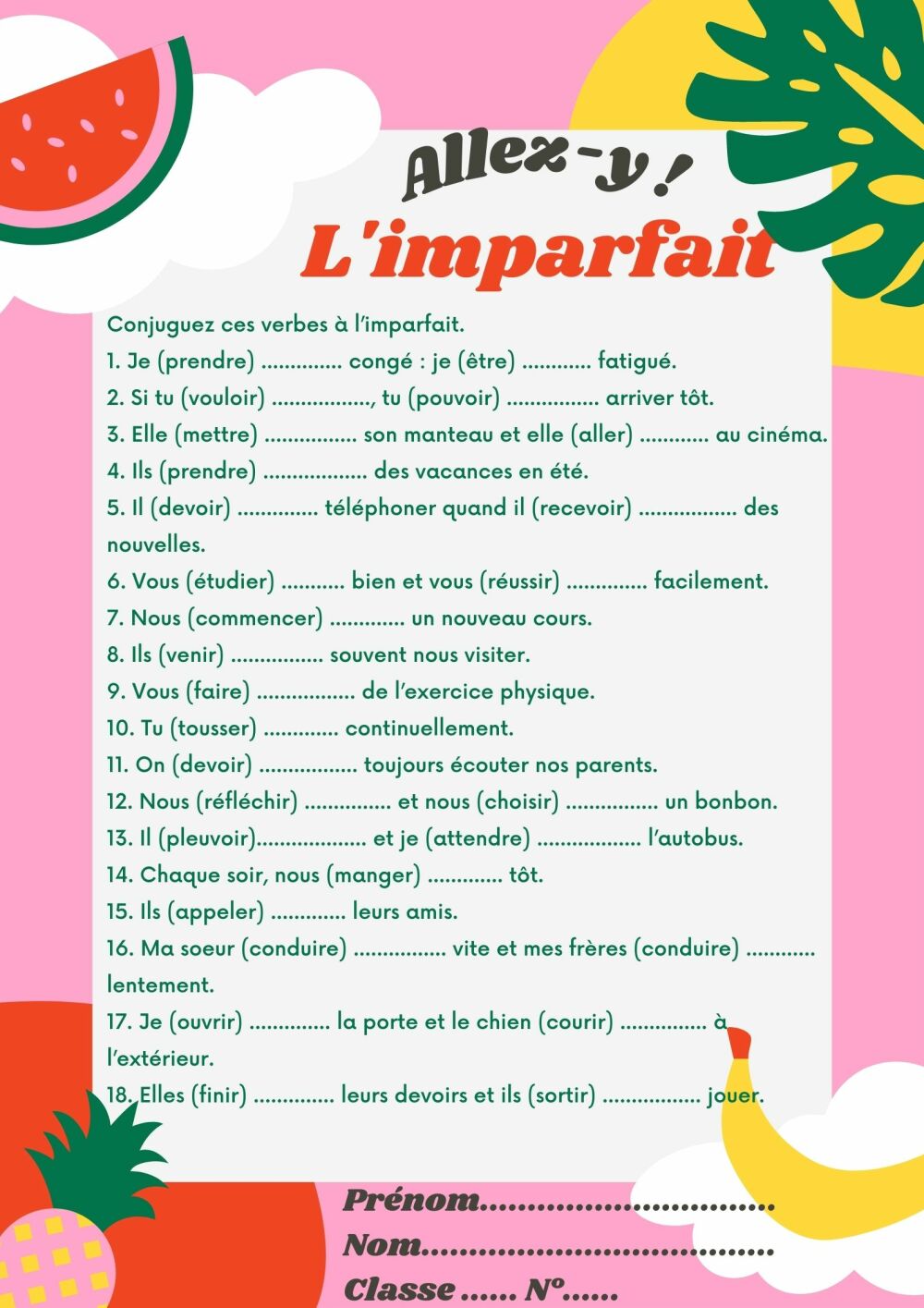 Imparfait Printable Worksheets
