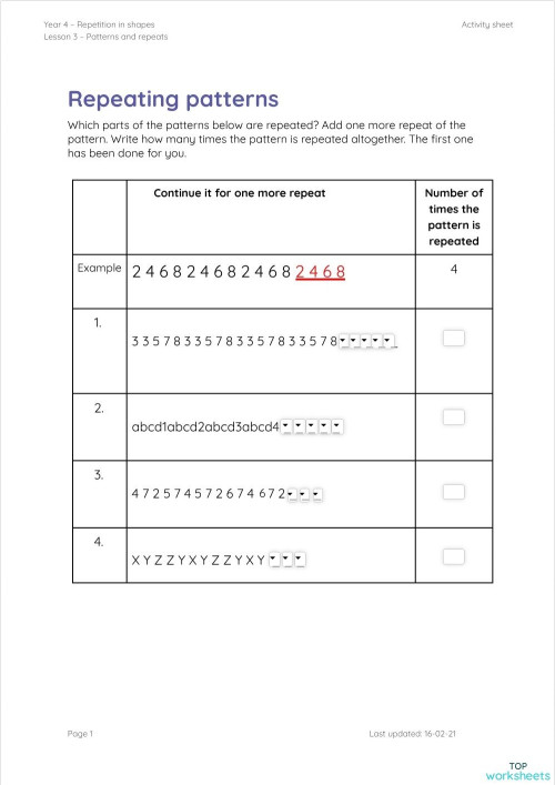 Repeating Patterns. Interactive worksheet | TopWorksheets