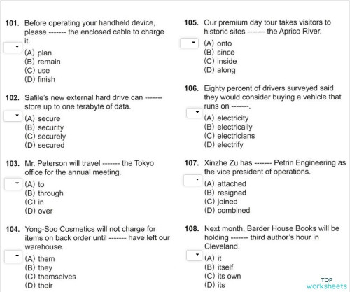 TOEIC READING P5 - T2. Interactive worksheet | TopWorksheets