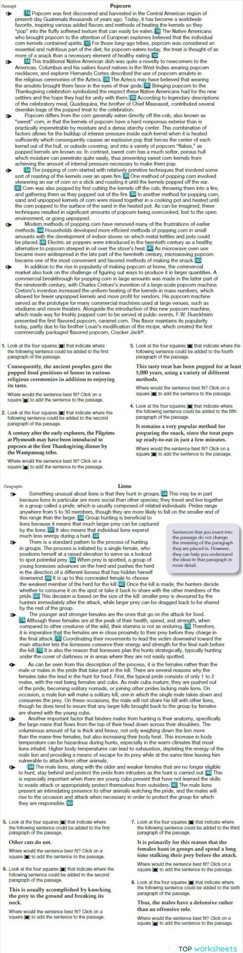 TPC1 inserting text into the reading pasage 1 and 2. Interactive ...
