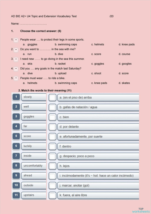 AD Topic and extension vocabulary U4. Interactive worksheet | TopWorksheets