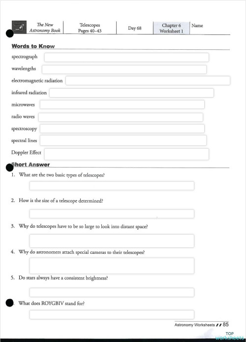 Chapter 6 Telescopes Worksheet 1. Interactive worksheet TopWorksheets