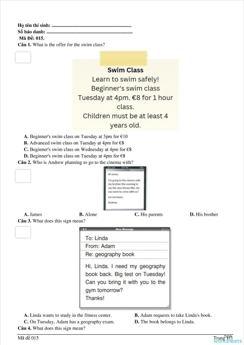 TEST 15 - SIGNS. Interactive worksheet | TopWorksheets