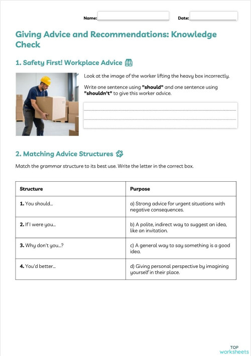 Advice and recomendations: interactive worksheets and online exercises ...