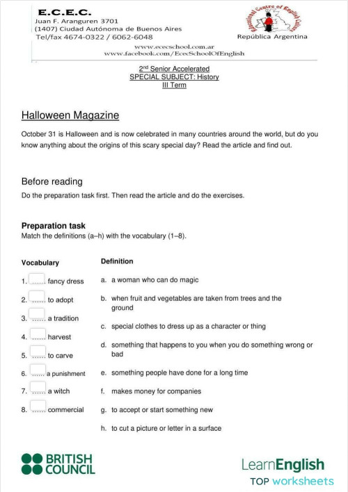 Halloween History magazine. Interactive worksheet | TopWorksheets