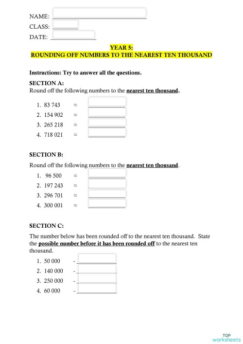 rounding off numbers to the nearest ten thousand interactive worksheet topworksheets