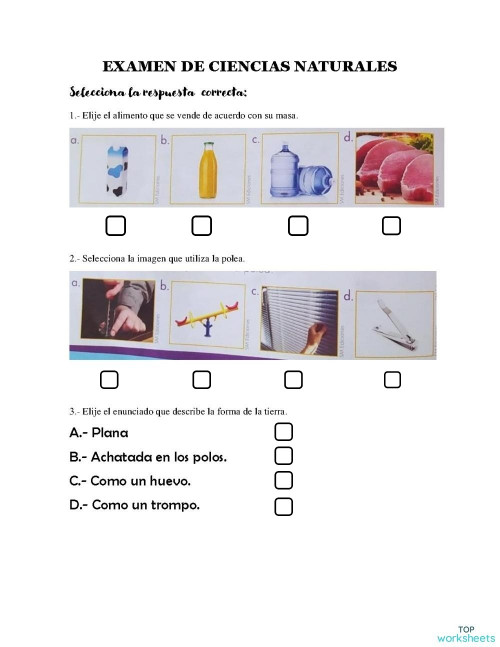 EXAMEN DE CIENCIAS 3ERO. Ficha interactiva | TopWorksheets