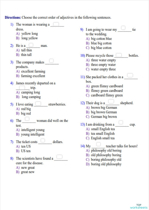 ADJECTIVE ORDER 01. Interactive worksheet | TopWorksheets