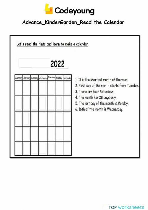 Calendar- Read the calendar interactive. Interactive worksheet ...