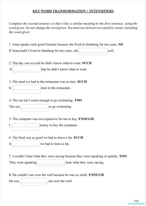 5s - KWT + Intensifiers. Interactive worksheet | TopWorksheets