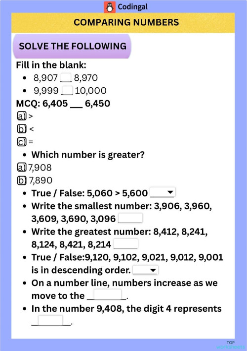 M_G03M02L04_WE03_Compare numbers up to 10,000. Interactive worksheet ...