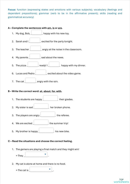 GRAMMAR - Be Verb Affirmative. Interactive worksheet | TopWorksheets