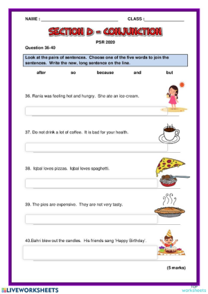 Conjunctions. Interactive worksheet | TopWorksheets