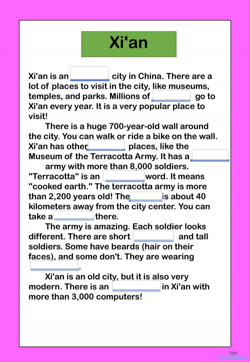 Xi' an city, China. Interactive worksheet | TopWorksheets