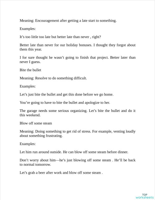 Idioms interactive worksheets and online exercises TopWorksheets