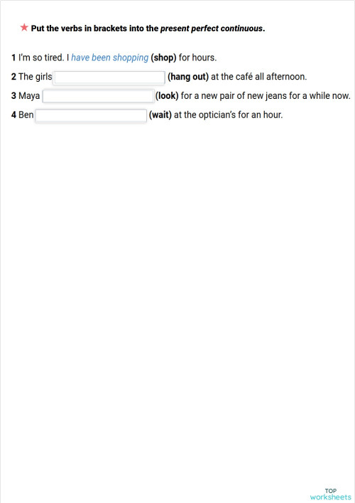 PRESENT PERFECT CONTINUOUS B1. Interactive worksheet | TopWorksheets