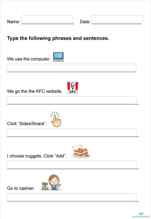 C - KFC - Delivery Typing Worksheet. Interactive worksheet | TopWorksheets