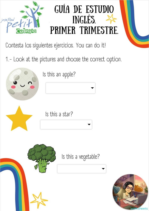 Guía inglés primer trimestre 2°. Ficha interactiva TopWorksheets