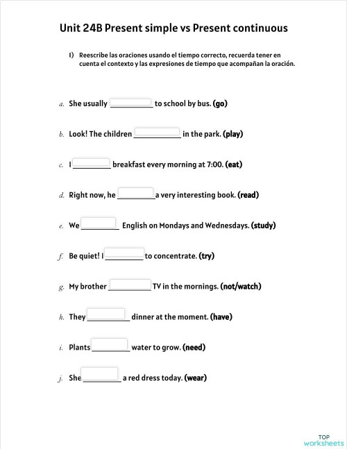 Unit 24B Present simple vs Present continuous. Interactive worksheet ...