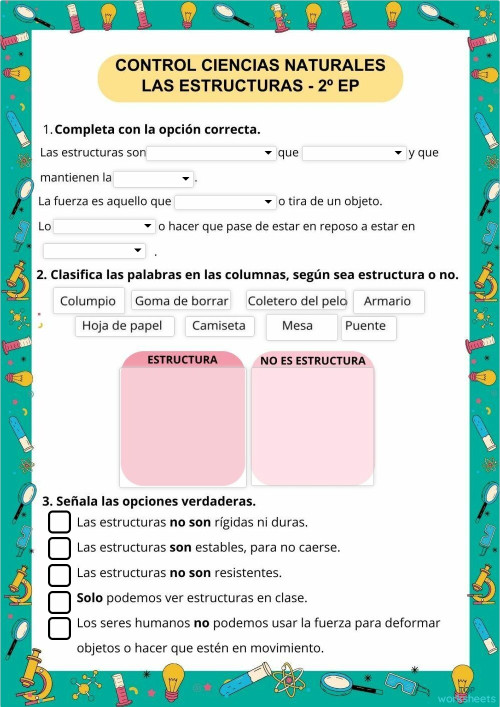 Estructuras: fichas interactivas y ejercicios online | TopWorksheets