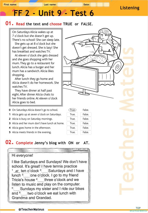 FF 2 - Unit 09 - Test 6 - Reading. Interactive worksheet | TopWorksheets