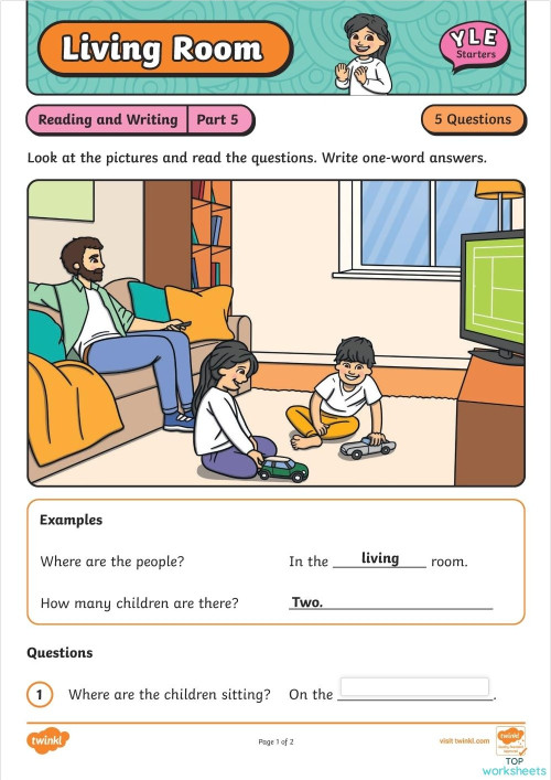 Starters Reading and Writing Part 5 LIVING ROOM. Interactive worksheet