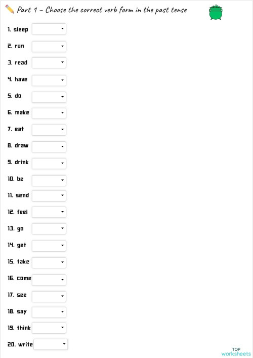 past simple irregular verbs hp. Interactive worksheet | TopWorksheets