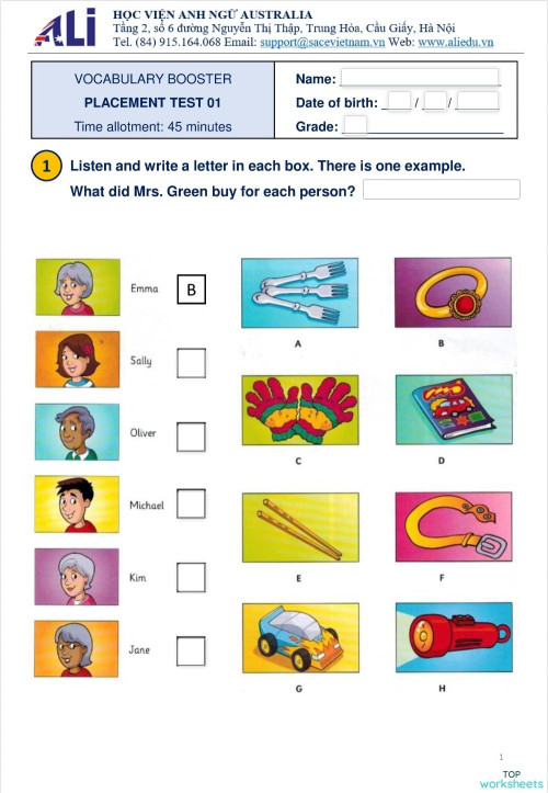 VOC_Placement Test 01. Interactive worksheet | TopWorksheets