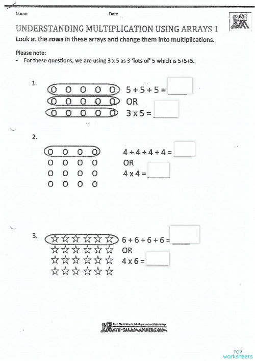 understanding multiplication using arrays interactive worksheet topworksheets