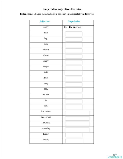 Superlative Adjectives Exercise. Interactive worksheet TopWorksheets