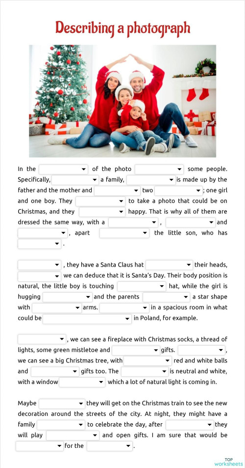 Describing a photograph. Interactive worksheet | TopWorksheets