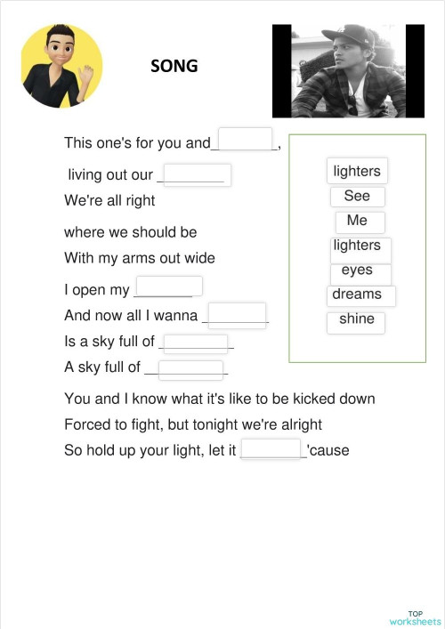 SONG LIGHTERS. Ficha interactiva TopWorksheets