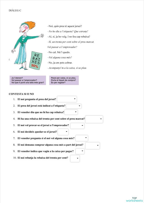 LES BOTIGUES DIÀLIG C. Fitxa interactiva | TopWorksheets