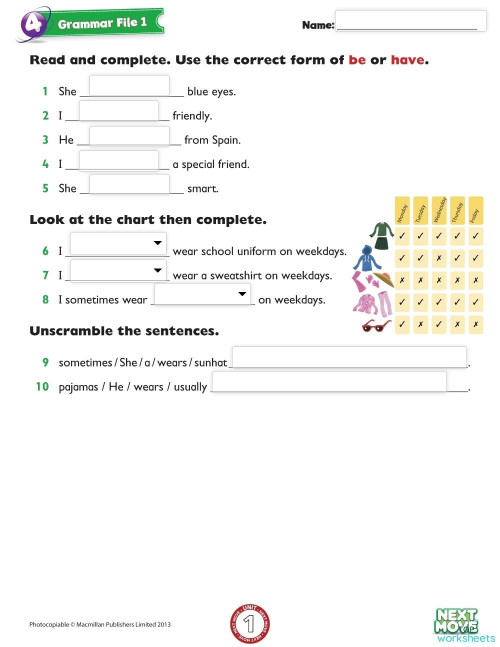 Grammar File Unit 1 K4.. Interactive worksheet | TopWorksheets