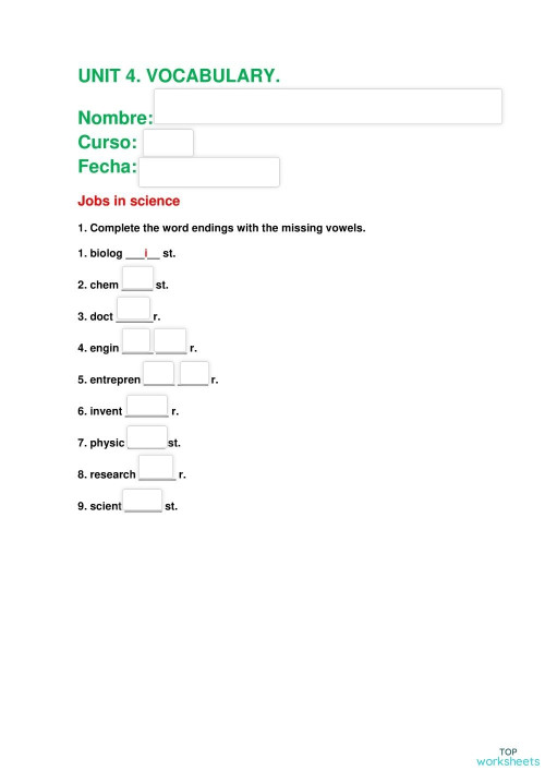 Vocabulary. Ficha interactiva | TopWorksheets