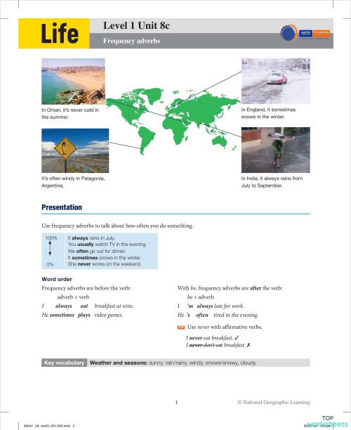 Neo Cursos Life 1 Unit 8c. Interactive worksheet | TopWorksheets