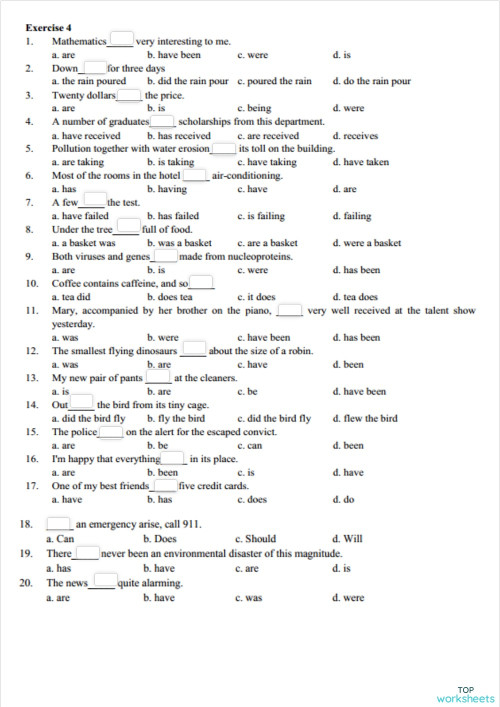 SUBJECT AND VERB AGREEMENT 04. Interactive worksheet | TopWorksheets