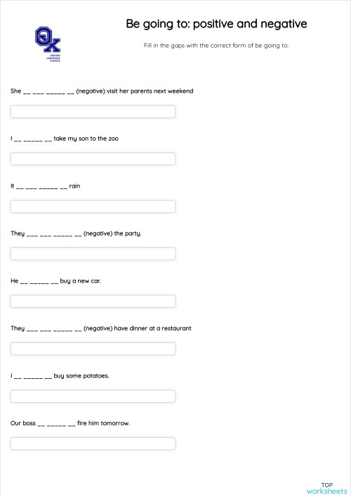 Be going to: positive and negative. Interactive worksheet | TopWorksheets