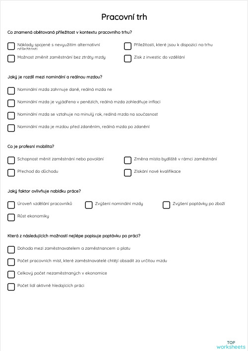 Pracovní trh. Interaktivní pracovní list | TopWorksheets