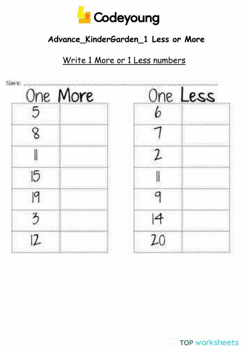 1 more or less numbers Interactive worksheet TopWorksheets