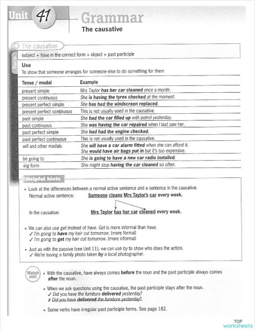 UNIT 41 CAUSATIVES. Interactive worksheet | TopWorksheets