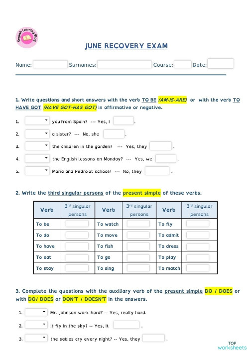 Recovery exam: interactive worksheets and online exercises | TopWorksheets