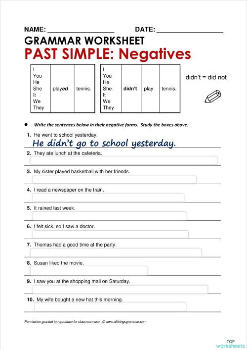 Past Simple : Negatives. Interactive Worksheet 