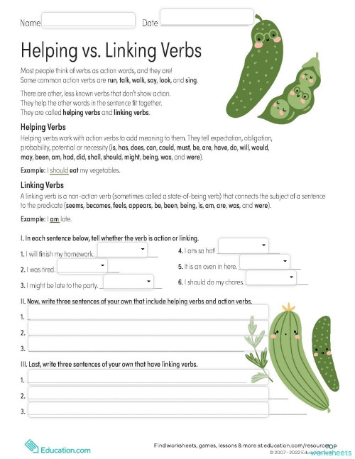helping or linking verb interactive worksheet topworksheets