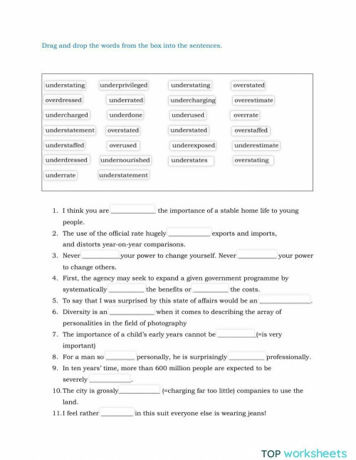 -Under- -Over- : Prefixes Class Practice - C2. Interactive worksheet ...