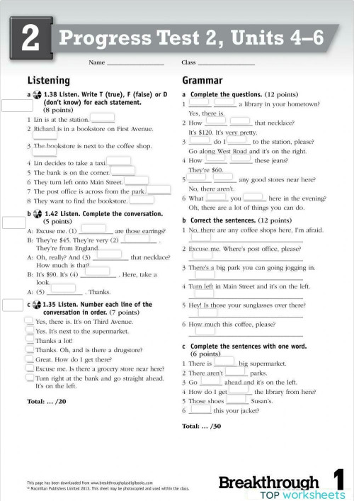 Progress test 2. Interactive worksheet | TopWorksheets